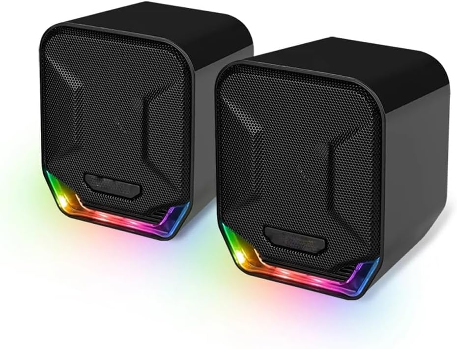 3.5mm& Stereo Surround Wired Speakers Music Game with RGB Light Loudspeakers for Computer PC Laptop TV