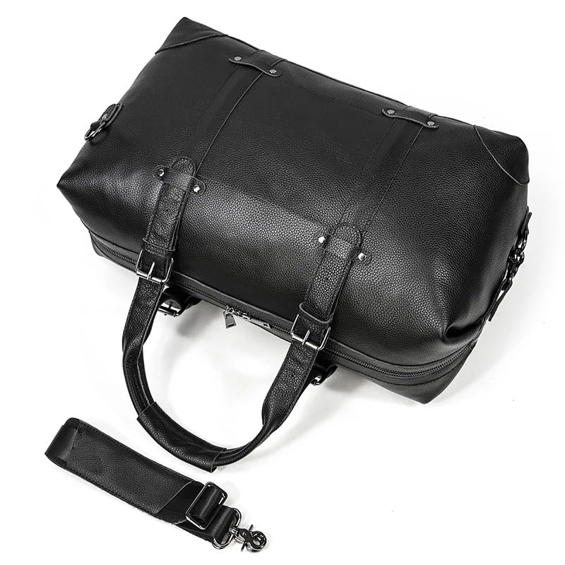 Leather Travel Bag for Man Vintage Leather Big Capacity Travel Duffel Male Business Handbag Carry on Luggage Bag (Svart 50cm*23cm*29cm) (Svart 50cm*23cm*29cm)4