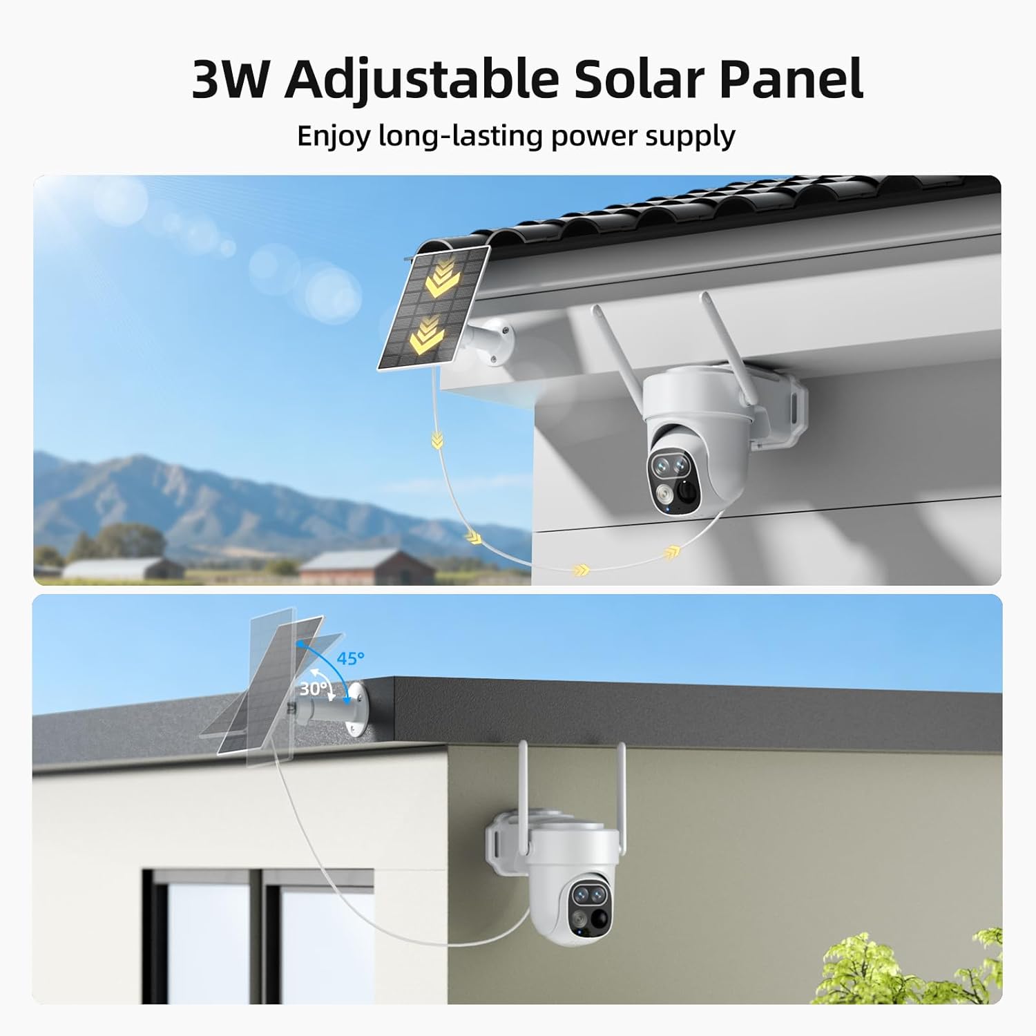 SV3C Security Cameras Wireless Outdoor, 2K Dual Lens Camera for Home Security with Solar Powered, No Subscription Fees, 360°Pan & Tilt, Auto Tracking, Color Night Vision, 2-Way Audio, (4 Camera Kit)