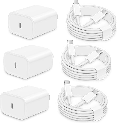 Paquete de 3 bloques de carga rápida AISNI compatibles con iPhone 17, 16, 15, cargador USB C de carga rápida, cable de carga larga tipo C de 6 pies