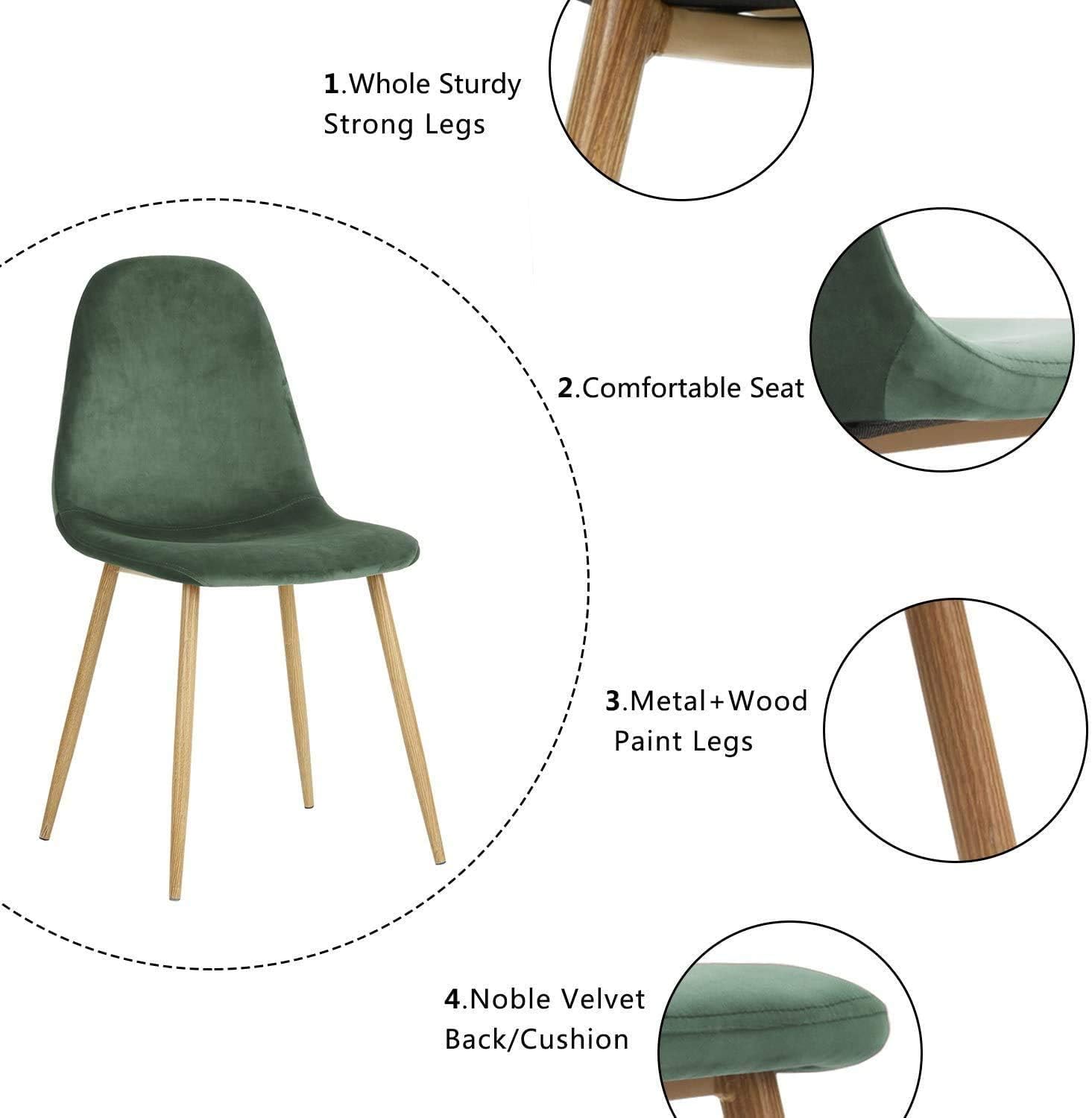 GreenForest Velvet Dining Chairs Set of 4，Dining Kitchen Room Chairs, Mid Century Modern Upholstered Side Chairs with Metal Legs,Dark Green - Chairs