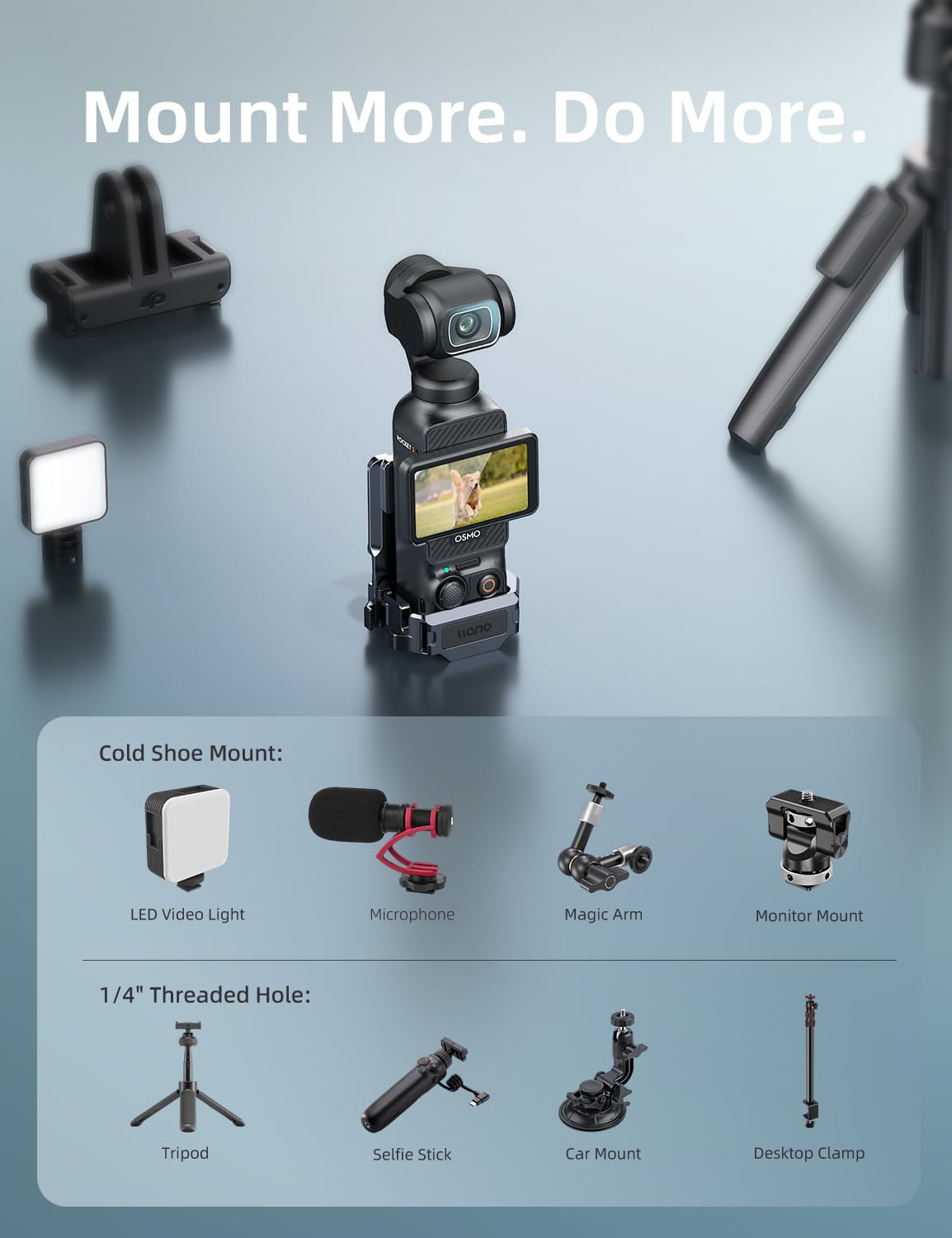 Llano Soporte de Montaje magnético Compatible con dji Osmo Pocket 4/3, Abrazadera adaptadora de Aluminio para Accesorios Pocket3 con imán Potente, ángulo Ajustable de 180°