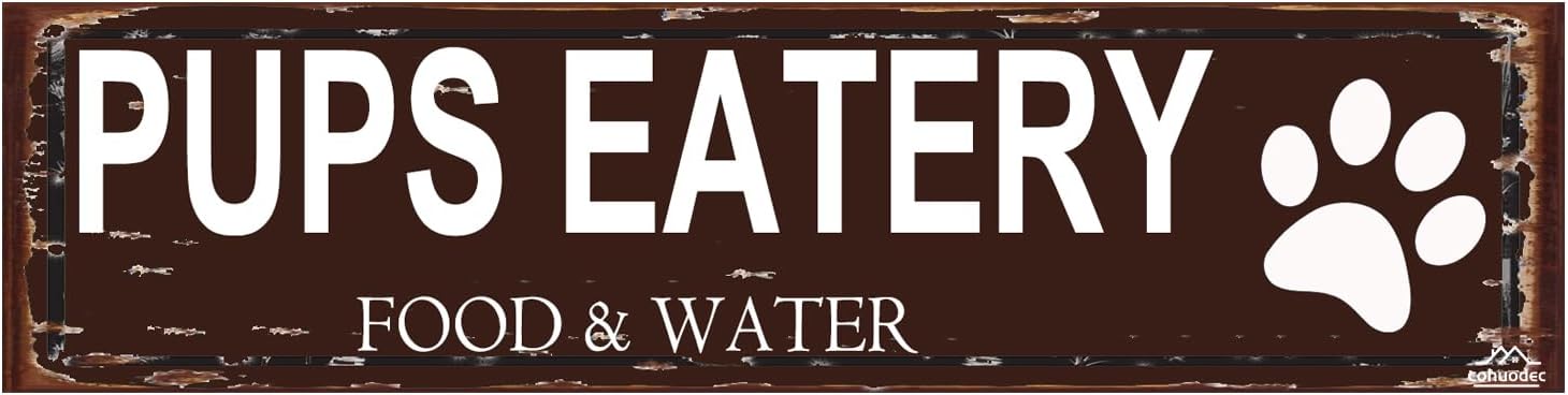 Pups Eatery Dog Sign, Rustic Metal Wall Art, 16 x 4 Inch Farmhouse Pet Home Decor Plaque - Pet Lover Gift