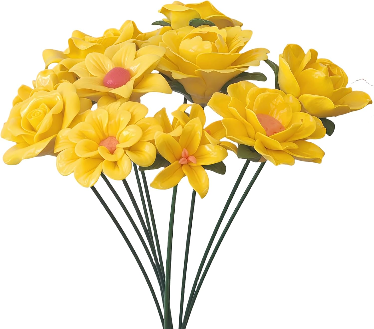 Handmade Porcelain 3D Ceramic Flower Combination, Eternal Flower Decoration for Home Office Decor, Porcelain Decorations, Exquisite, Ceramic Floral Decorations,Set of 10 (Yellow)