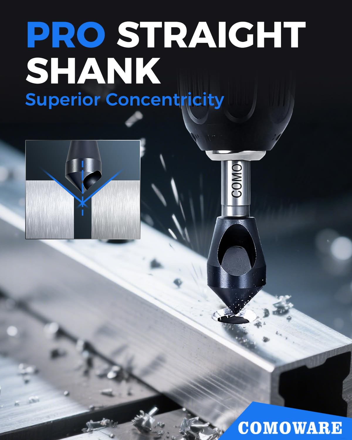 COMOWARE M35 Countersink 1/2" TiAIN Coated Chamfer Tool M35 Chamfer Bit 90-Degree Countersink Drill Bit Set for Wood & Metal, Heavy Duty Countersink Bit SAE