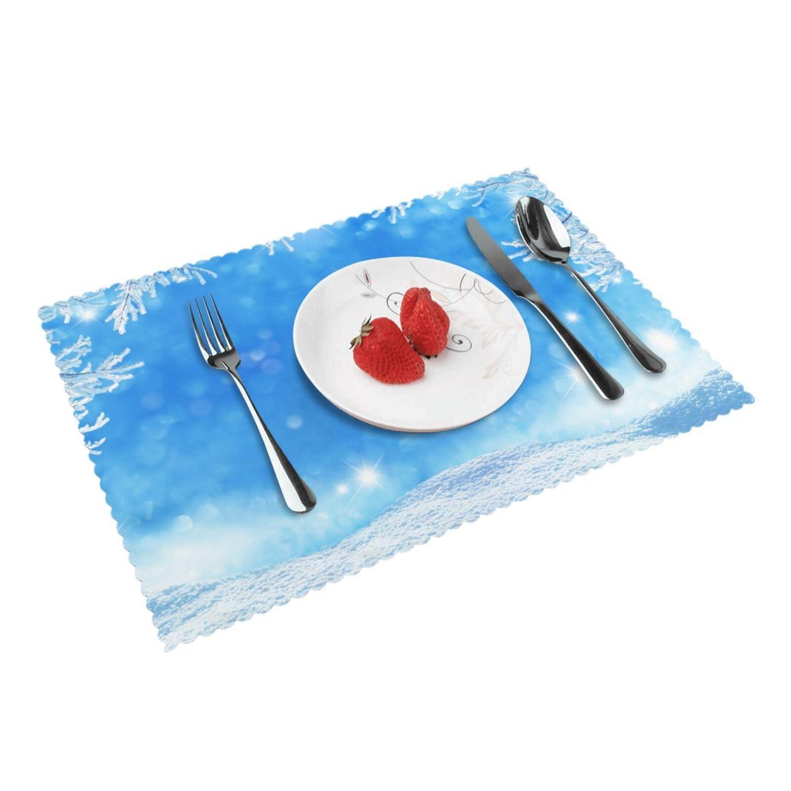 White Snow Printed Placemats Set of 4 PCS Washable Placemat for Kitchen Table Heat-resistant Table Mats 45x30 CM