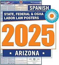 Arizona Labor Law Poster 2025- State, Federal, OSHA Compliant - Workplace Required Posting for Employees - Spanish OSHA Poster - UV Laminated Waterproof - 26" x 39.5” - Spanish