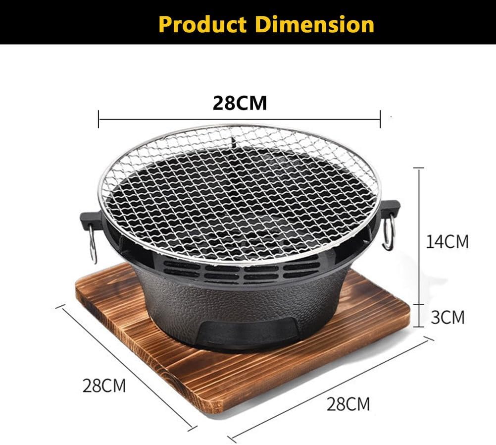 AIZYR BBQ Charcoal Grill, Portable Household Charcoal Barbecue Grill Tabletop Charcoal Stove Camping Grill for Party Outdoor Picnics Hiking,28cm