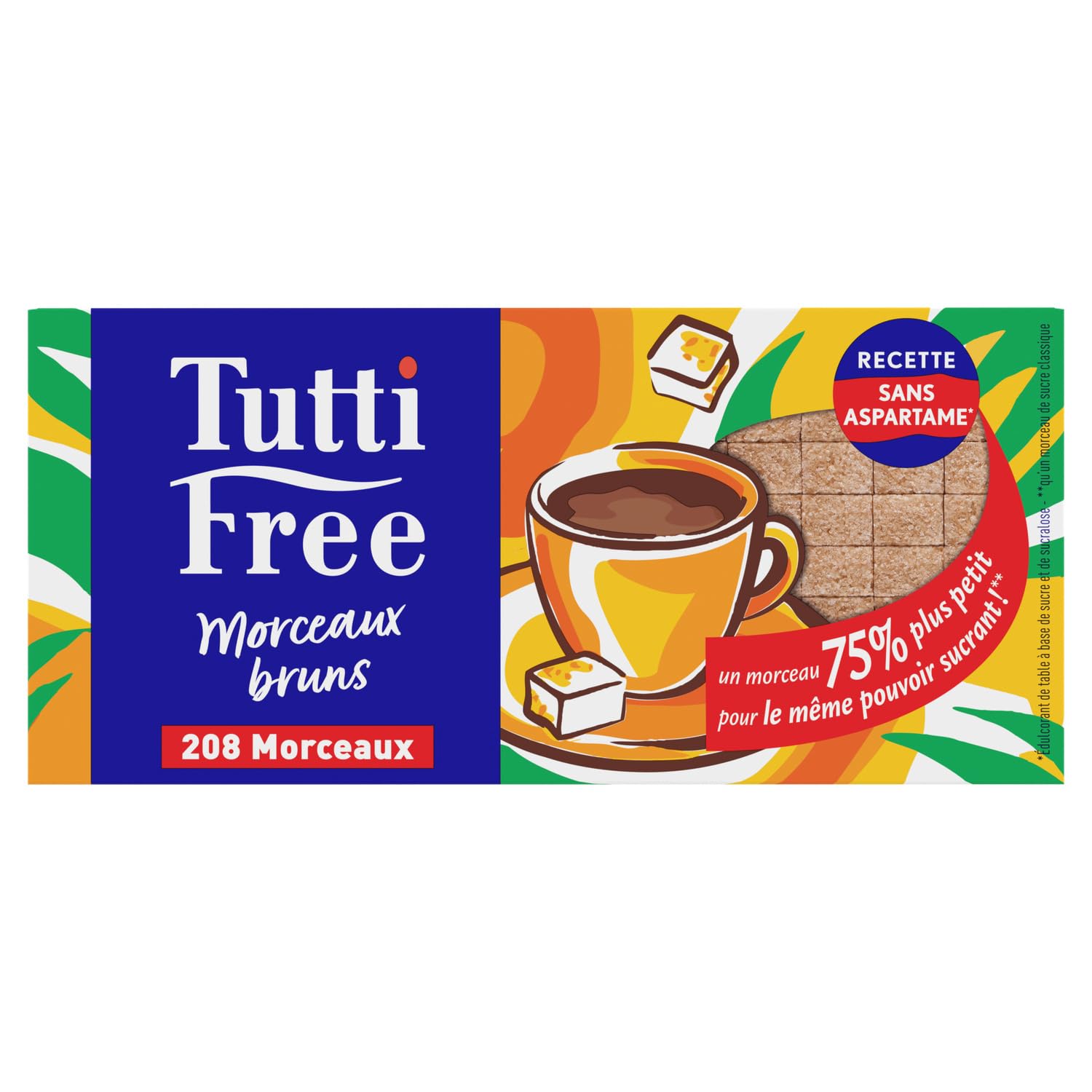TUTTI FREE Sucre Bruns Morceaux 290 g — Édulcorant au Sucre Roux de Canne et Sucralose, 208 Morceaux Compacts, Sans Aspartame - Lot de 3