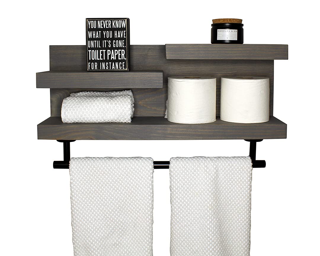 Modern Farmhouse Bathroom Shelf with Towel Hooks
