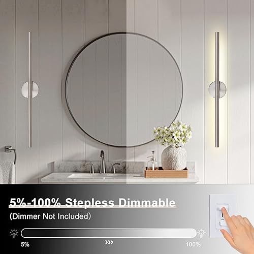 Miniatura 5 de Lámpara de baño de níquel cepillado sobre espejo de 30 pulgadas, 20 W, 360, giratoria, regulable, 4000 K, barra de luz LED de tocador, modernas