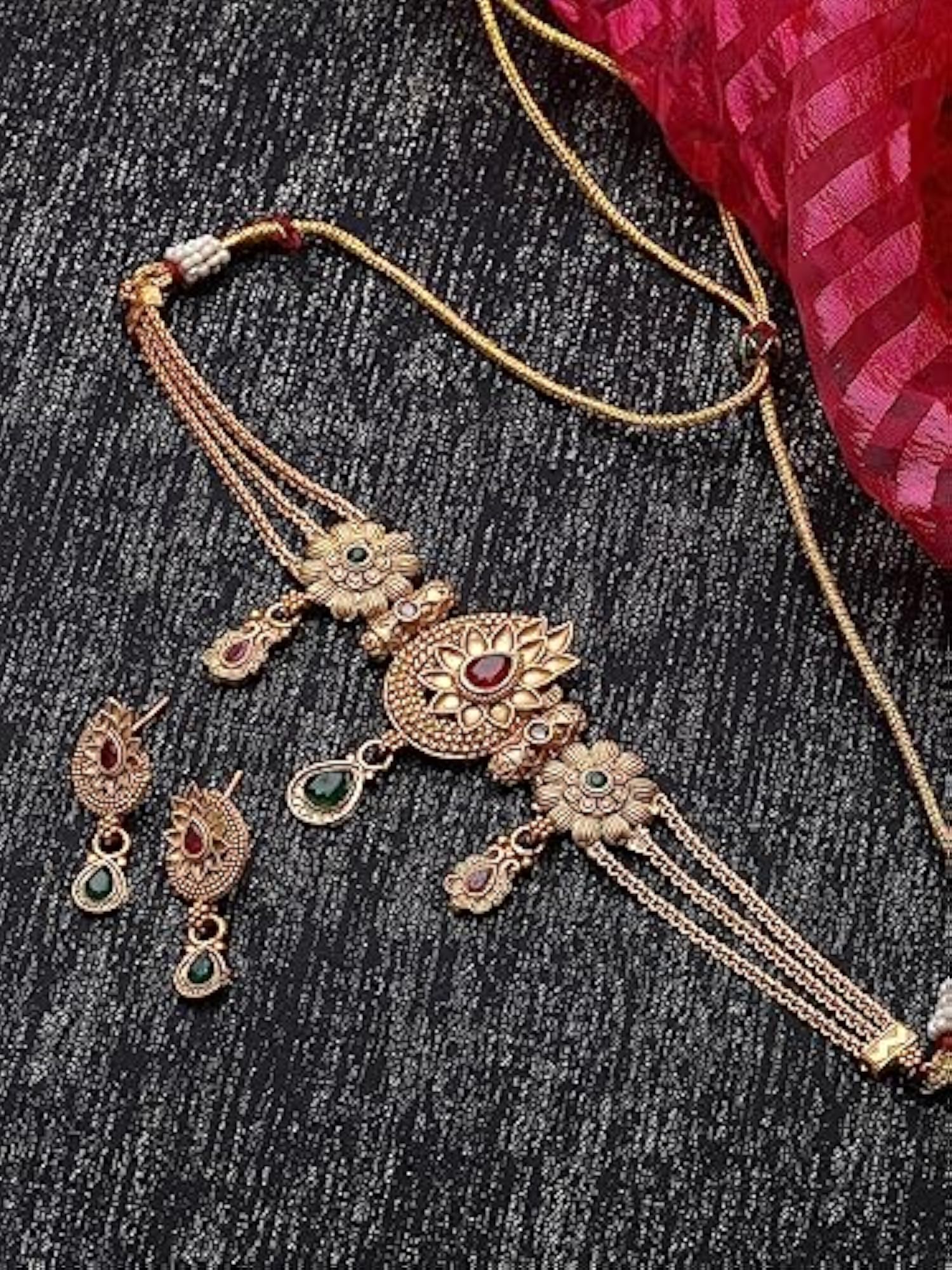Stunning Floral Copper Choker Necklace Set with Earrings