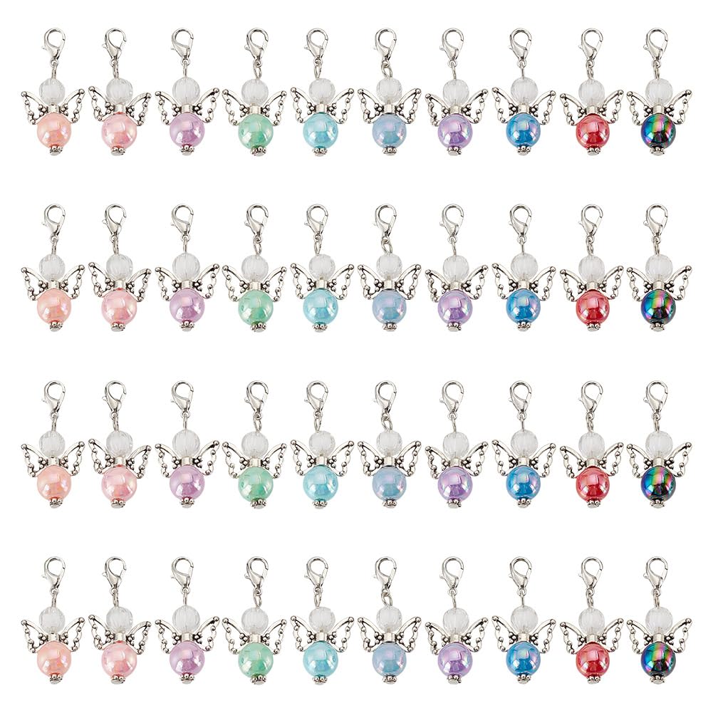 SUPERFINDINGS 108 stuks 18 kleuren engelenvleugel clip op bedels fee kleurrijke parel kralen bengelen hangers met kreeft sluitingen rits trekt voor doe-het-zelf sieraden maken bevindingen ambachten