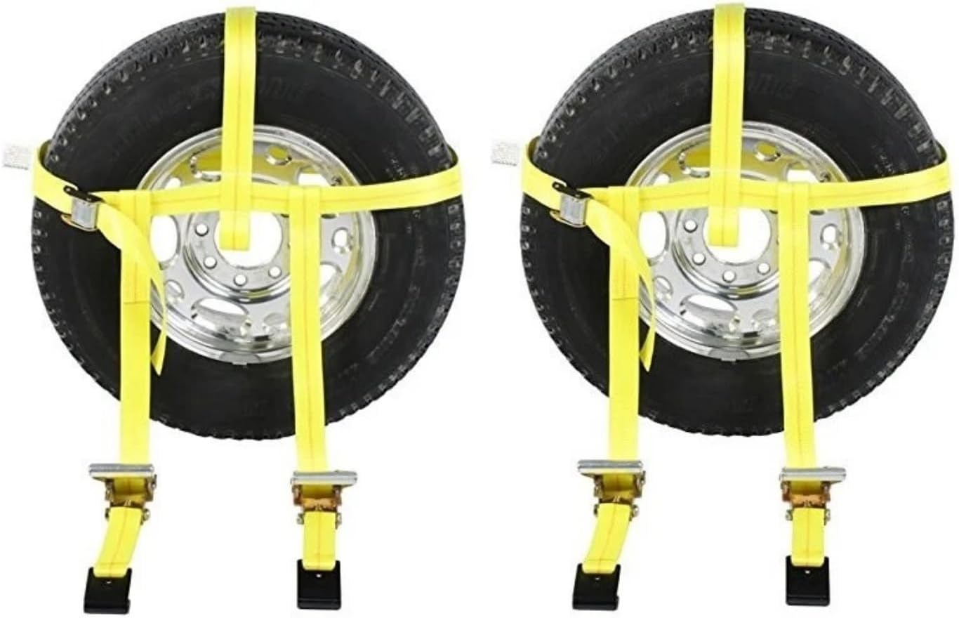 2-Side Mount Wheel Net Strap Cam Buckle Ratchets Flat Hooks Trailer Truck Cargo 2" Webbing and Heavy Duty Hardware Contains Two Flat Hooks and Two Long Handle Ratchets for SMWN2R51FH-2