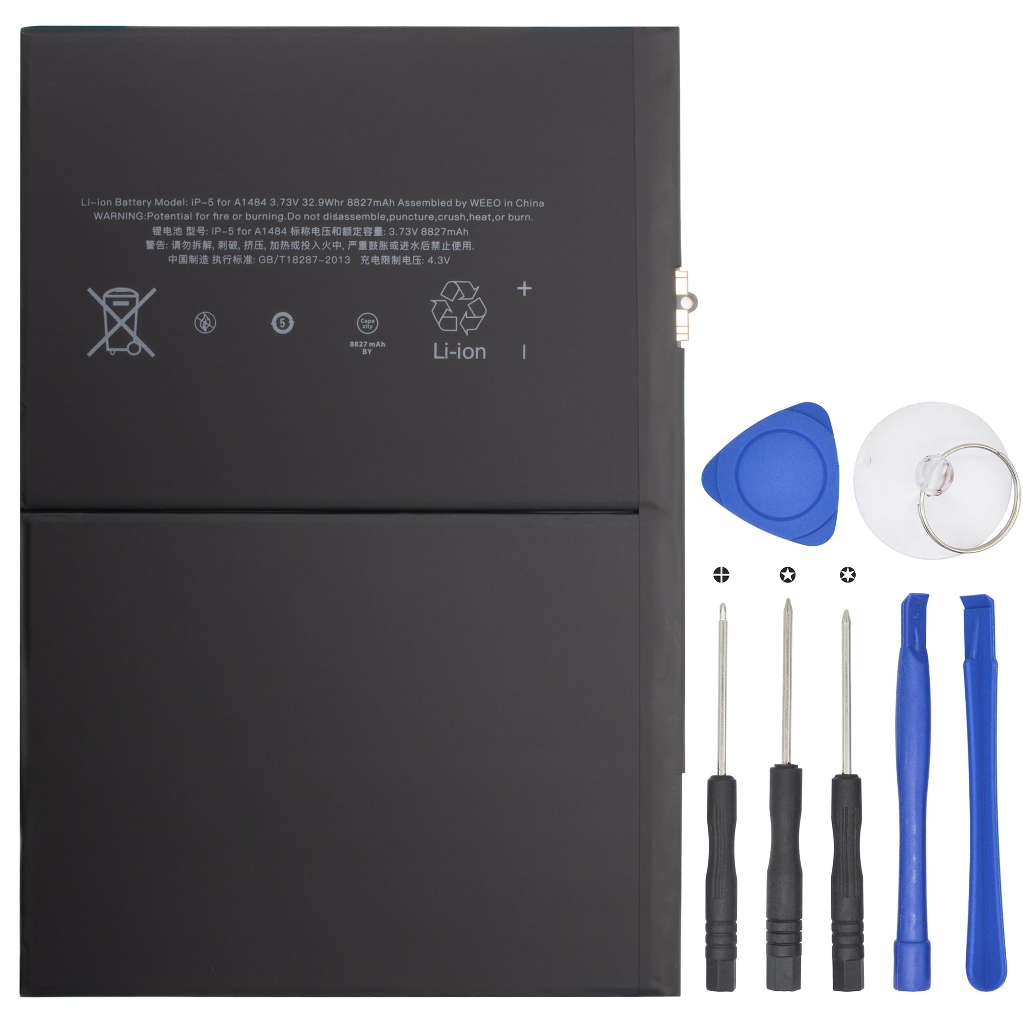 A1484 A1474 Battery Compatible with iPad Air 1 iPad 5th 6th 7th 8th 5 6 7 8 A1474 A1475 A1476 A1822 A1823 A1893 A1954 A2197 A2198 A2200 A2270 A2428 A2429 A2430 with Installation Tools 32.9Wh/8827mAh