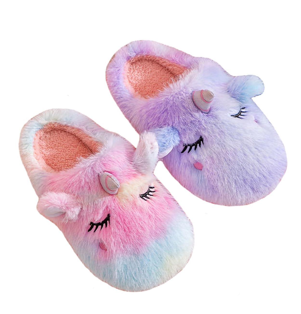 SMIUPIN Cute Plush Unicorn Slippers for Women Cartoon Fluffy Fuzzy Rainbow Slippers Cozy House Slippers Indoor Outdoor