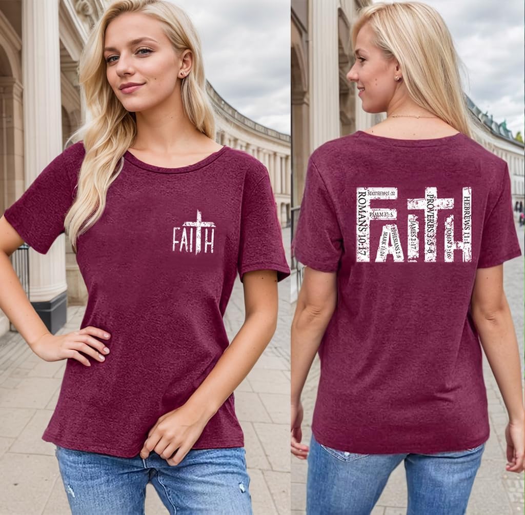 Faith Shirts for Women Christian Shirt Jesus Cross Graphic Tees Bible Verse Religious Sayings Casual Tops - Image 2