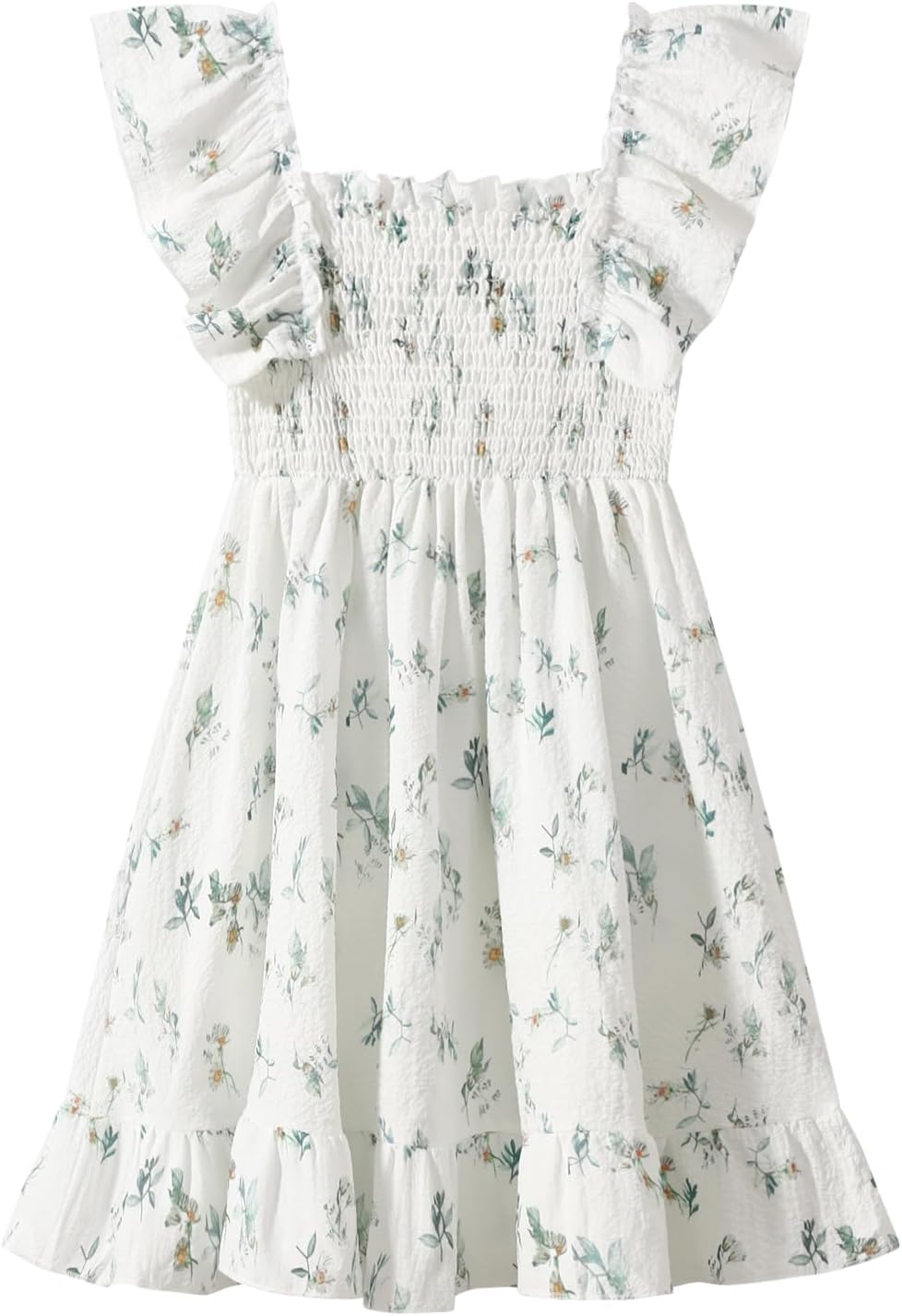 Girls Summer Dress Floral Ruffle Sleeve Swing Flowy Dresses A-line Sundress for Girls Casual Beach Wedding Dress 5-6 Years Light Green Floral image 2 of 6 B0F6TLNG62