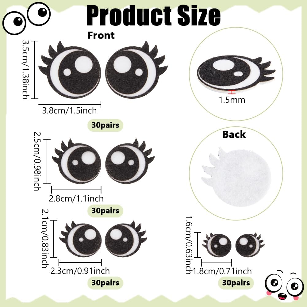 FINGERINSPIRE 120Pairs (240PCS) Felt Eyes for DIY Craft 4 Sizes Round Amigurumi Eyes for Dolls Craft Projects Soft Material Craft Eye with Classic Black White Design Ample Supply for Dolls Creations