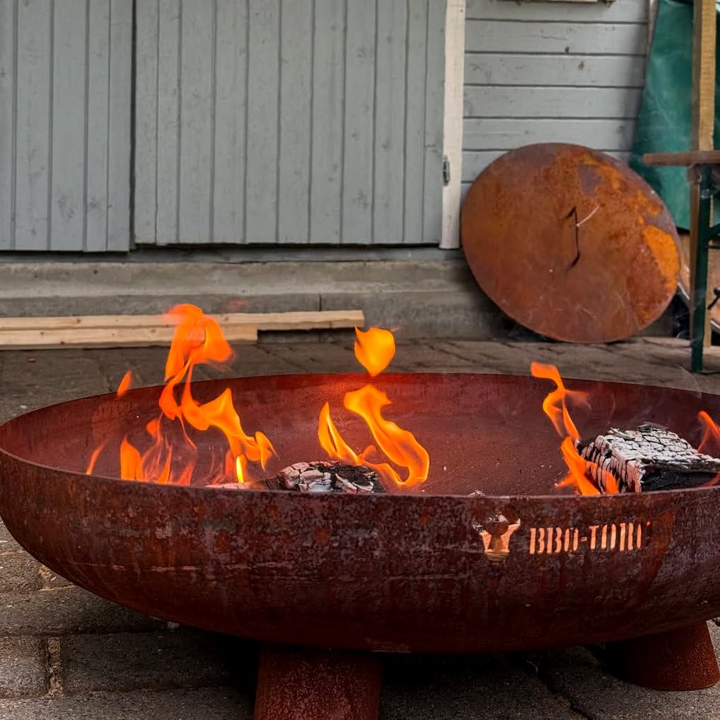 BBQ-Toro Ciotola per fuoco Ø 60 cm | effetto ruggine | ciotola per fuoco da esterno con tre gambe e due maniglie | Braciere da giardino, pozzo per fuoco, vassoio per fuoco
