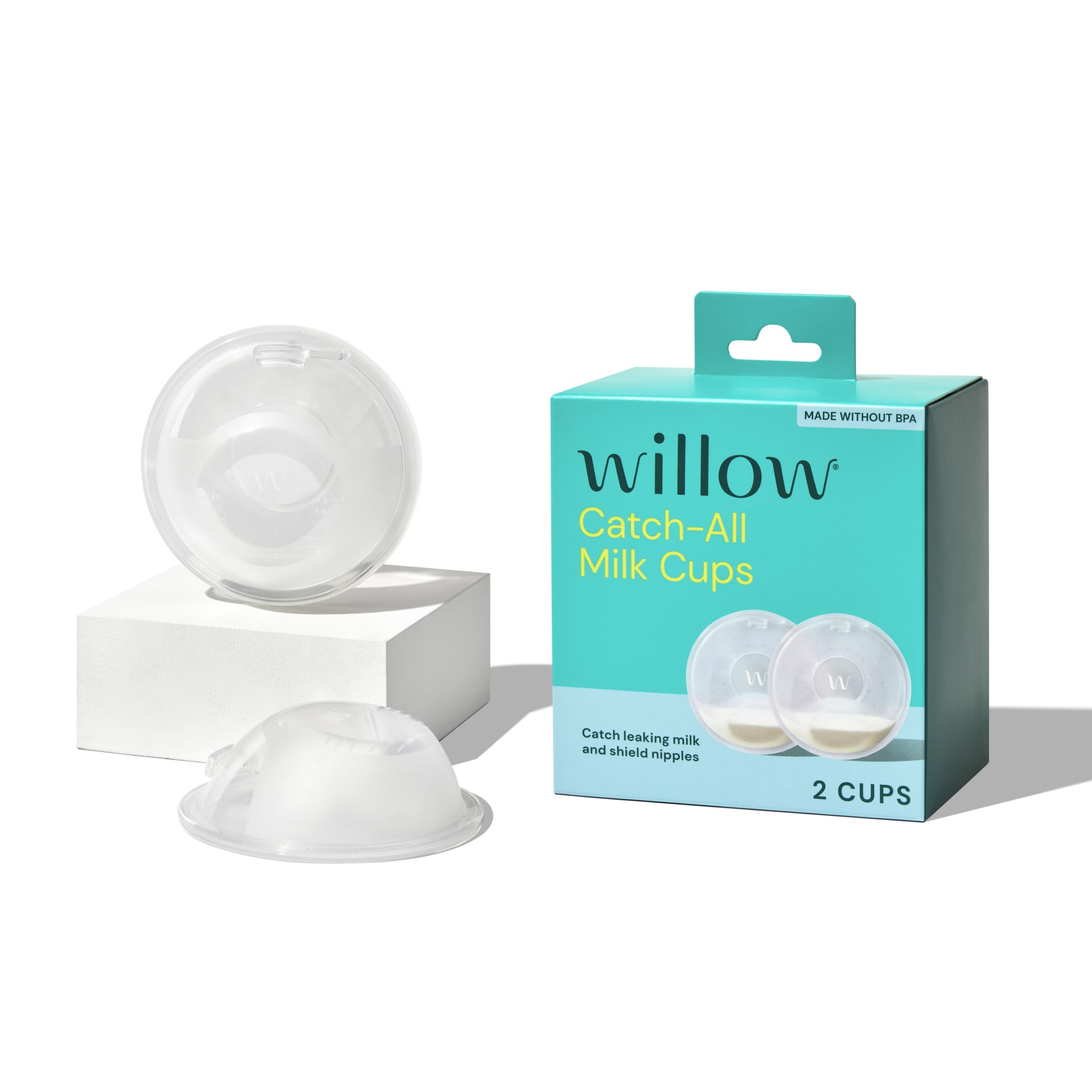 Willow Catch-All Kubki na mleko, 2 sztuki, poręczny pojemnik na mleko dla matek karmiących; muszle na piersi do pobierania mleka i chronią wrażliwe sutki, wykonane z silikonu wolnego od BPA i