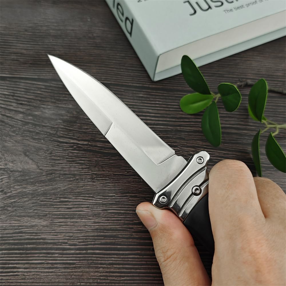 Goshawk 8.7'' Button Lock Pocket Knife with Belt Clip，Gifts for Men，Assisted Opening Survival Folding Knives，9Cr18MoV Blade and Wenge Wood Handle，EDC Tactical Tool for Camping，Hunting
