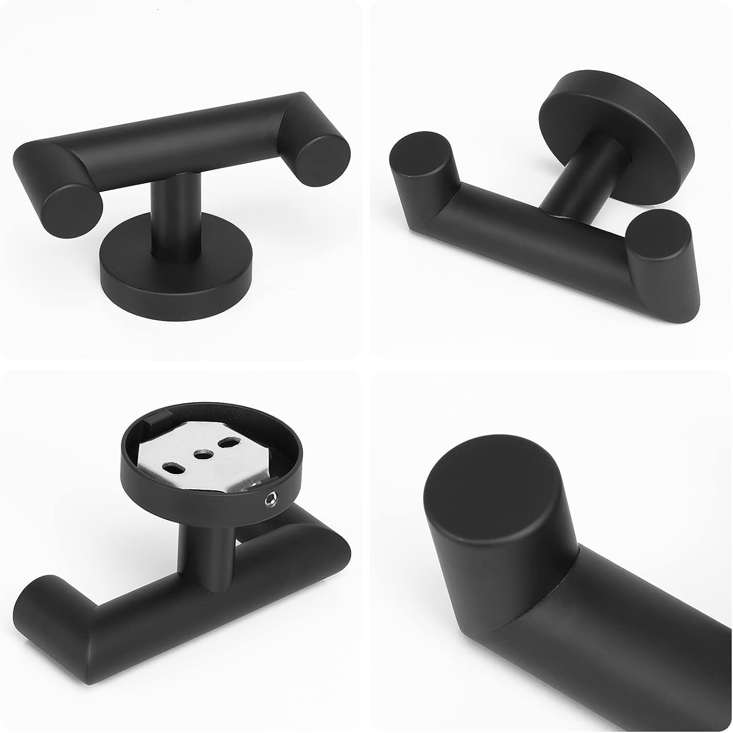 NearMoon Bathroom Double Towel Hook- SUS304 Stainless Steel Robe Towel Holder, Heavy Duty Double Coat Hook for Bathroom Livingroom Kitchen Wall Mounted (Matte Black-U, 5 Pack)