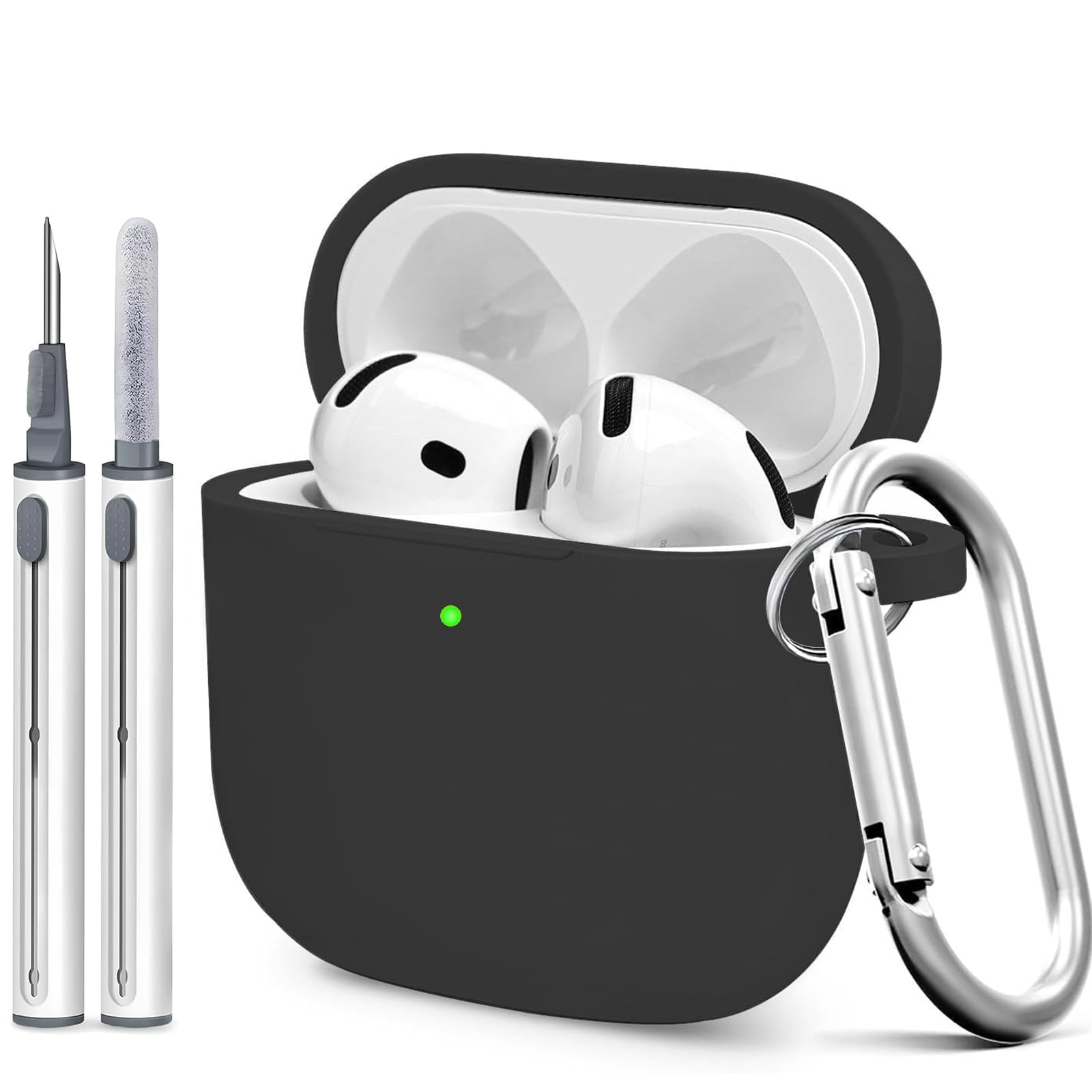 for AirPods 4th Case Cover, Soft Silicone Case with Cleaner Kit, Keychain, Full Protection for Men and Women, Compatible with AirPods 4th Generation (Black)