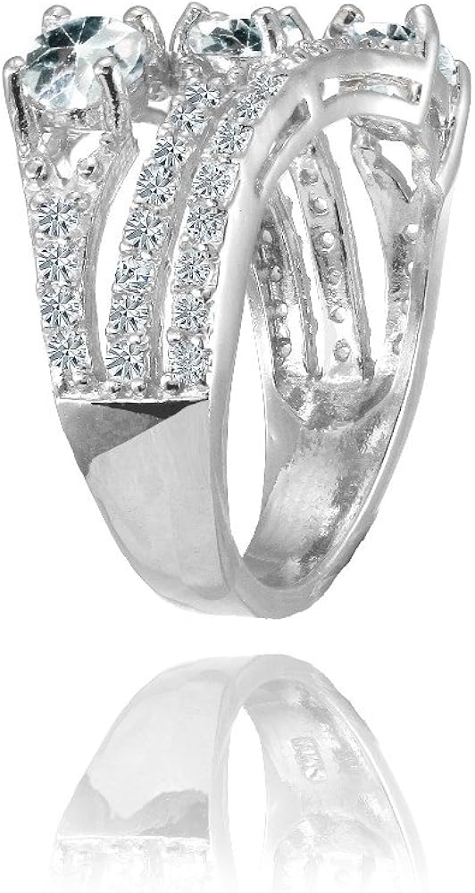 Miniatura 2 de Ice Gems Anillo de plata de ley con topacio blanco y aguamarina