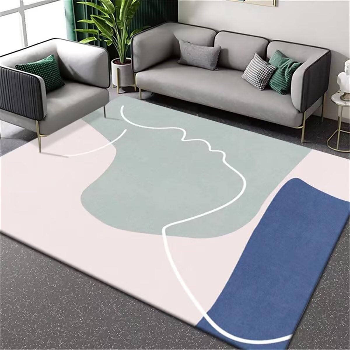 Tapis bleu anti dérapant grand format pour sécuriser et sublimer votre salon moderne