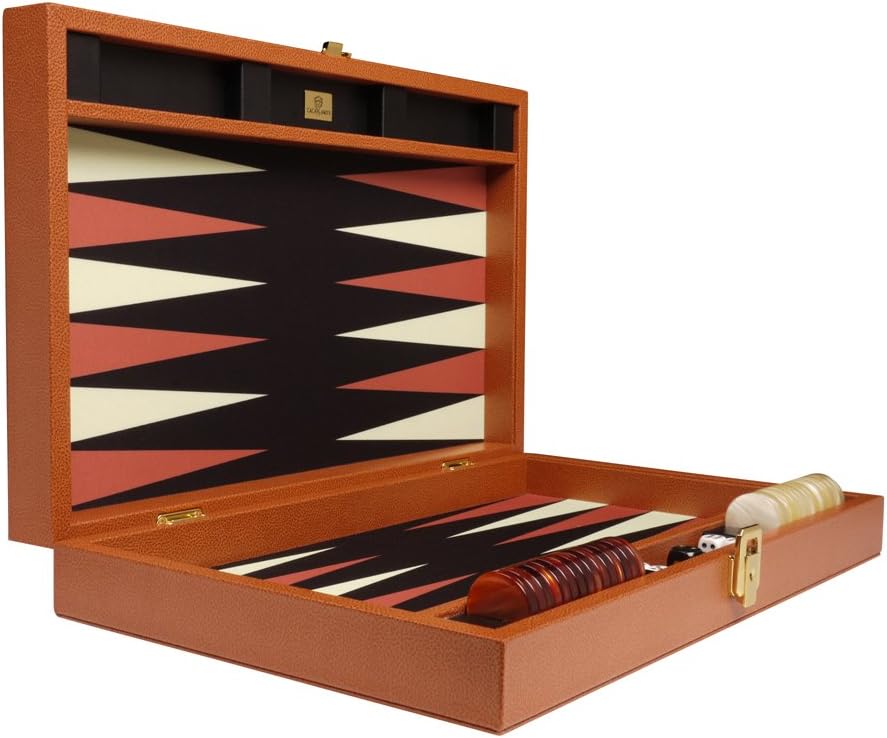Zaza & Sacci Leather/Microfiber Backgammon Set - Board Game - 20" Large Brown Case