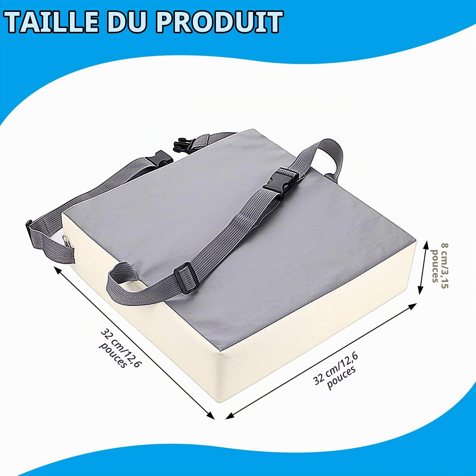 Rehausseur Enfant, Coussin Rehausseur Chaise, Portable Réhausseur Coussin De Siège Pour Repas Voyage De Bébé Bambin Tout-Petit (32*32*8cm,Gris)