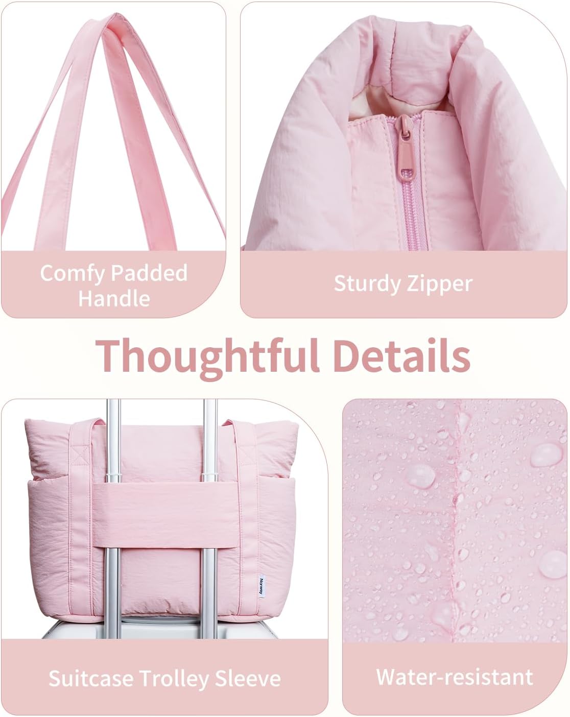 Narwey Puffer Tote Bag for Women Work with Laptop Compartment, Puffy Quilted Work Tote Bags for Travel Carry on Teacher Nurse - Image 5