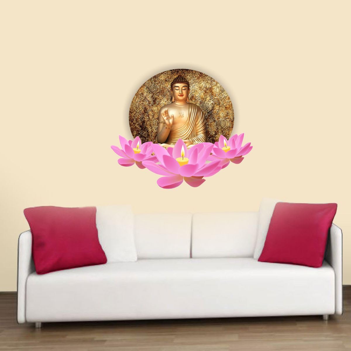Decor Villa PVC Vinyl Buddha with Lotus 3D Big Size Wall Sticker for Living Room Kidsroom, Size: 48 Cm X 43 Cm, Multicolour, Pack of 1 (B0CQ8LFD8Z) Amazon Price History, Amazon Price Tracker