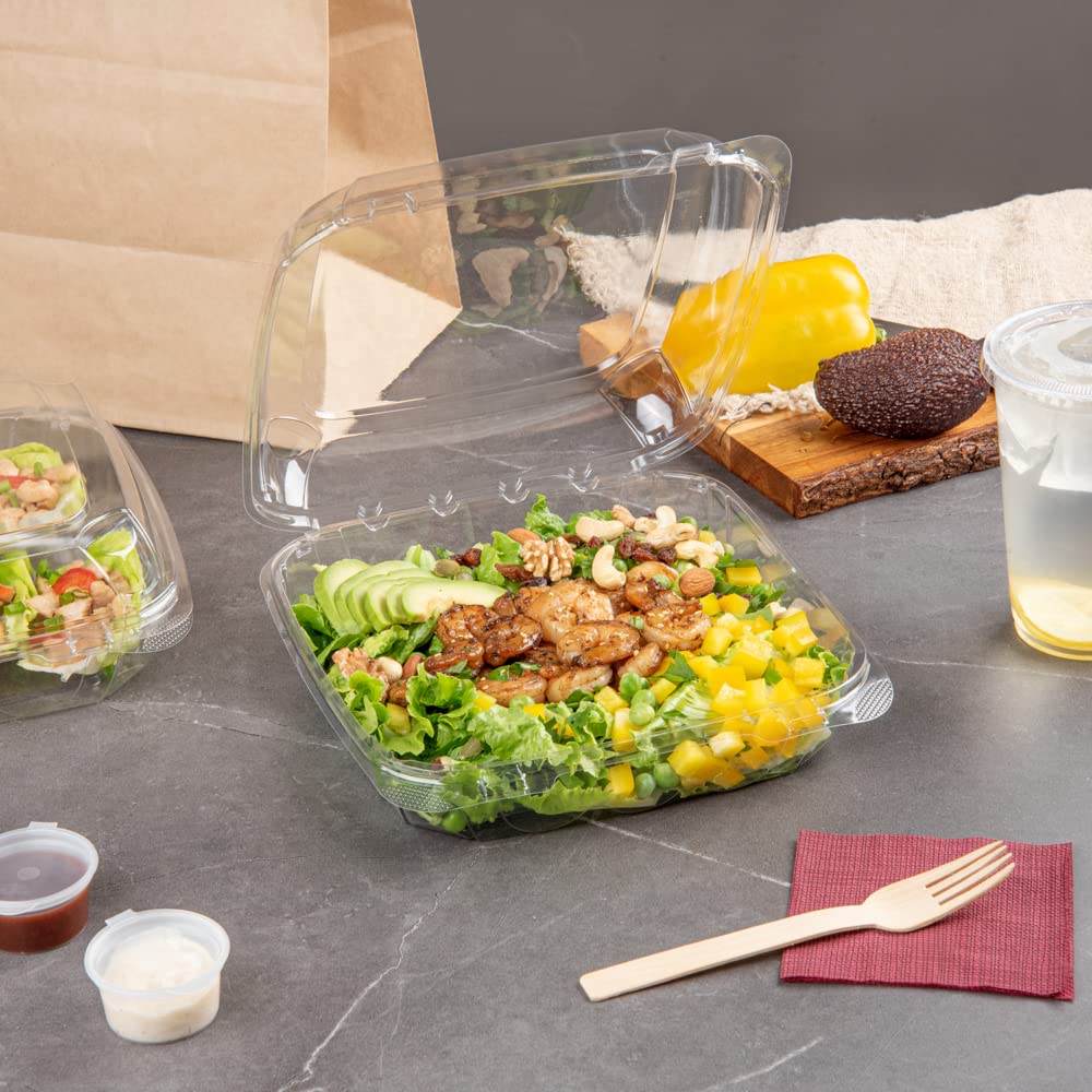 Restaurantware Thermo Tek - Contenedores de 1,295.6 g, 100 recipientes antivaho para llevar, congelables, rectangulares, de plástico transparente, desechables