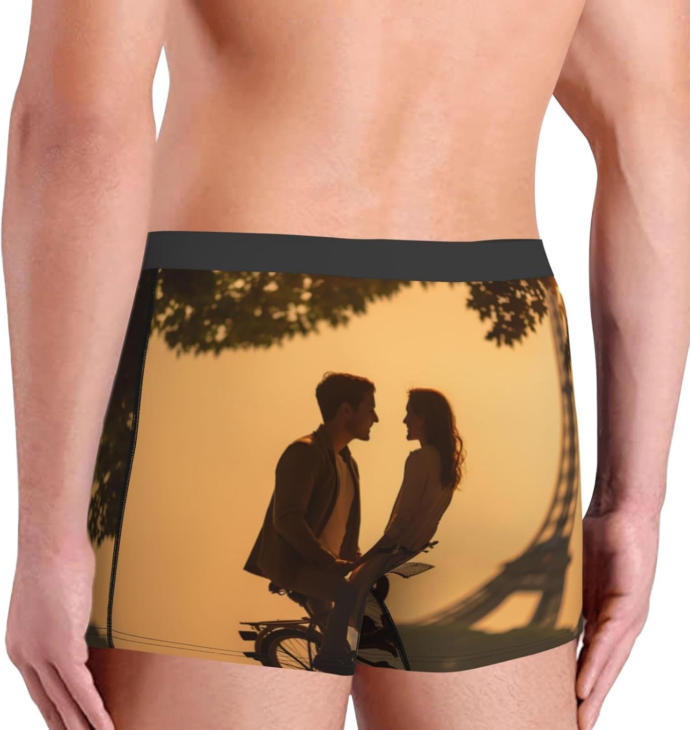 Romantic Paris Eiffel Tower Bycicle Print Boxers For Men–full Print Mens Underwear Boxer Briefs,Comfortable Boxers