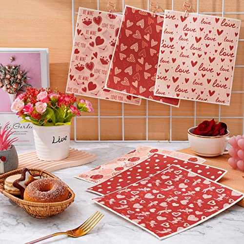Whaline Valentine's Day Swedish Dishcloths Heart Rose Flower Kitchen Dish Towel Reusable Pink Series Cotton Kitchen Towel For Home Party Cleaning Housewarming, 7 X 8 Inch, 6 Pack #TOP3