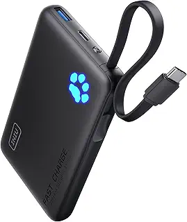INIU モバイルバッテリー 大容量 10000mAh 45W 急速充電 超軽量 小型 薄型 タイプc（ 内蔵usb c ケーブル付き 3台同時充電 Power Bank） モバイルバッテリー かわいい 【PD/pse認証済 安全設計】 携帯充電器 旅行/出張/停電対策/災害/緊急用の便利グッズ iPhone 17 16 15 iPad Android xiaomiその他各種対応 【ブラック】