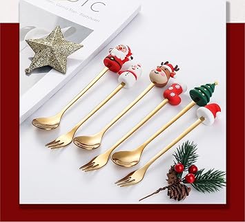 Christmas Spoon Stainless Steel Christmas Tree Tea Spoon for Home, Xmas Coffee Spoon Dinner Forks Dessert Spoon Stirring Spoon Ice Cream Spoon Creative Tableware Gift, Christmas Spoon 6-piece Gift Box