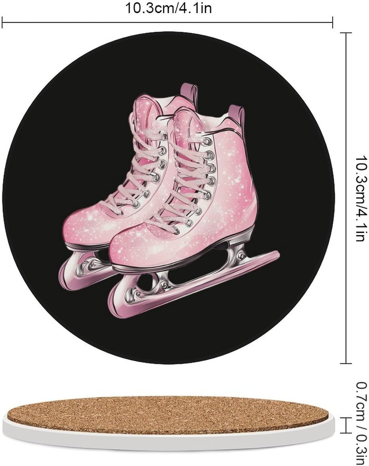 Skating Shoes Glitter Round Ceramic Coasters Print Drinks Absorbent with Cork Base for Home Decor Gifts 4 Inch