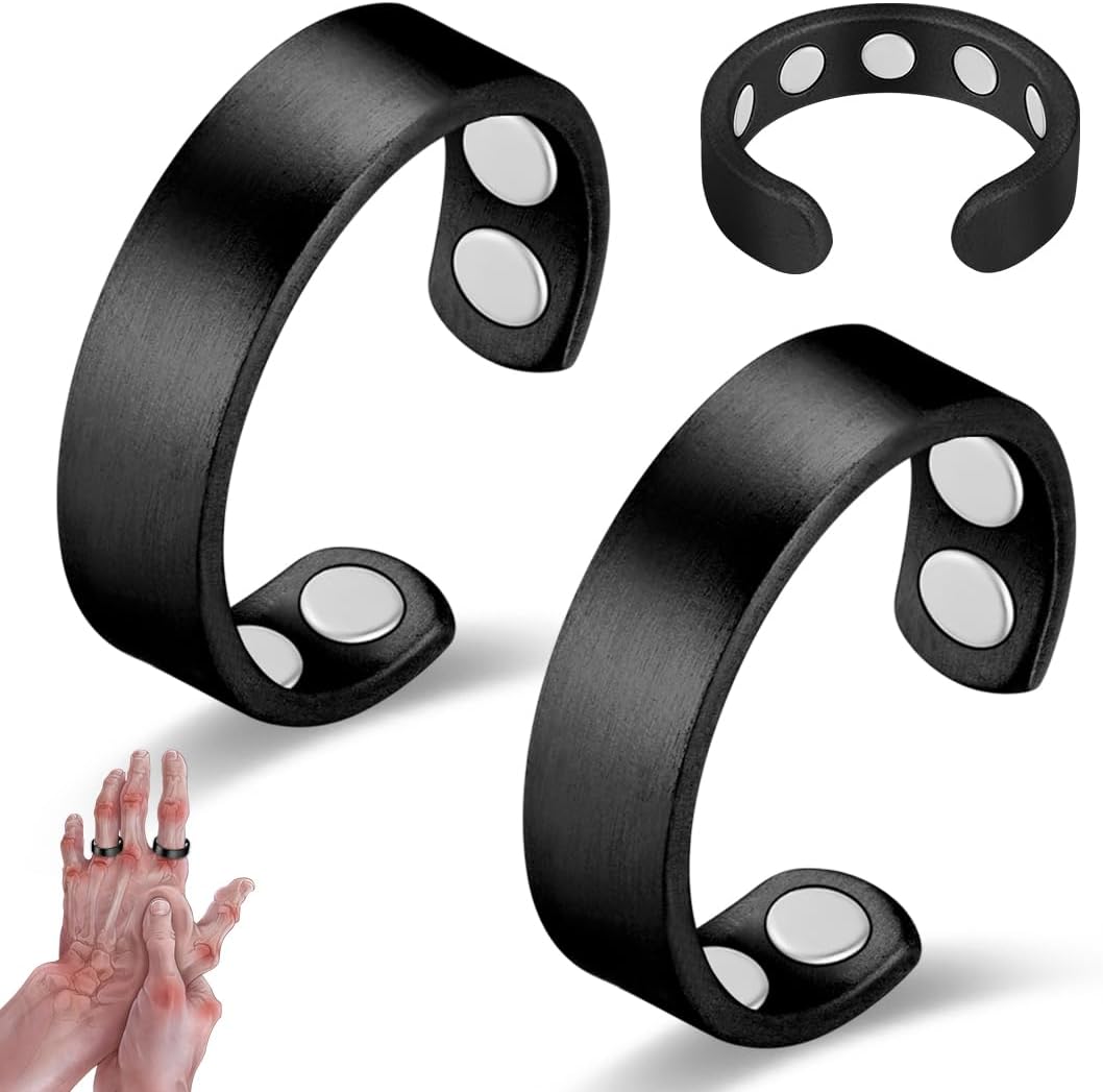 Vicmag 2PCS Magnetic Copper Rings for Women & Men,99.99% Pure Copper Ring with 9X Magnets Gift Adjustable(9X Black)