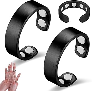Vicmag 2PCS Magnetic Copper Rings for Women & Men,99.99% Pure Copper Ring with 9X Magnets Gift Adjustable(9X Black)