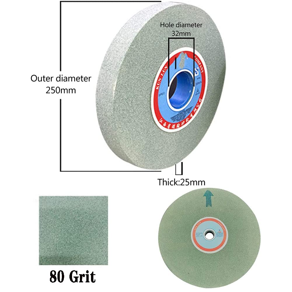 Muela abrasiva de pedestal de banco de carburo de silicio verde - 250 mm x 32 mm x 25 mm 1 pieza,80 Grit