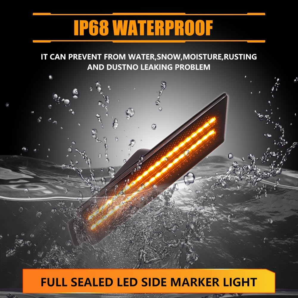 Front Fender LED Side Marker Lights for Chevy Camaro 2010-2015, 5th Gen Camaro Smoked Lens Side Bumper Marker Lamps, [Ultra-Bright] Amber LED Side Markers Turn Signal Lights, 2 PCS
