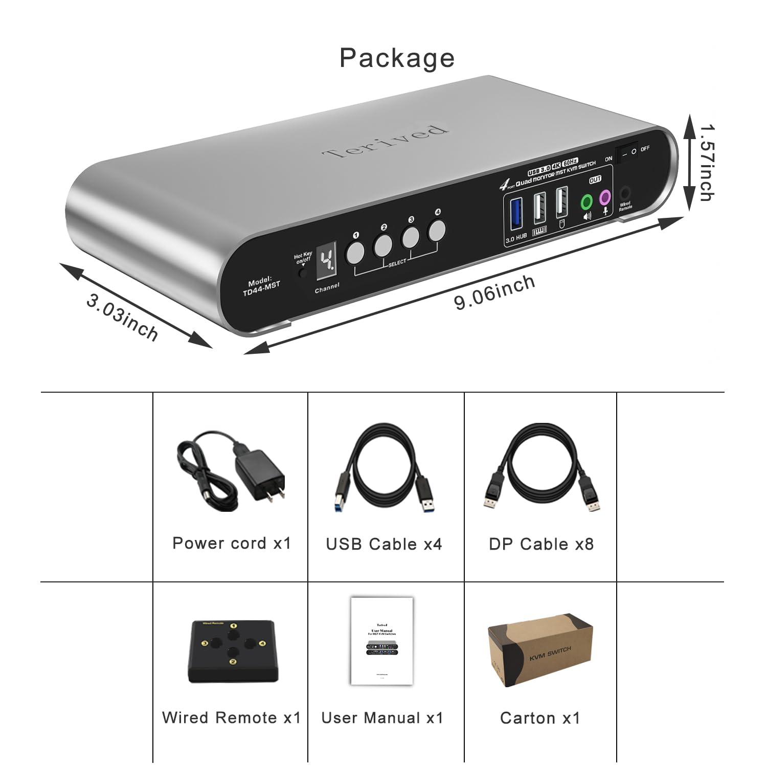 4 Computer 4 DP Monitors MST KVM Switch 4K@60Hz, DP MST USB 3.0 Quad Monitor, Hotkey and Wire Remote, Aluminum Shell, Digital Display, Audio/Mic, HDR10 with Cables (Windows)