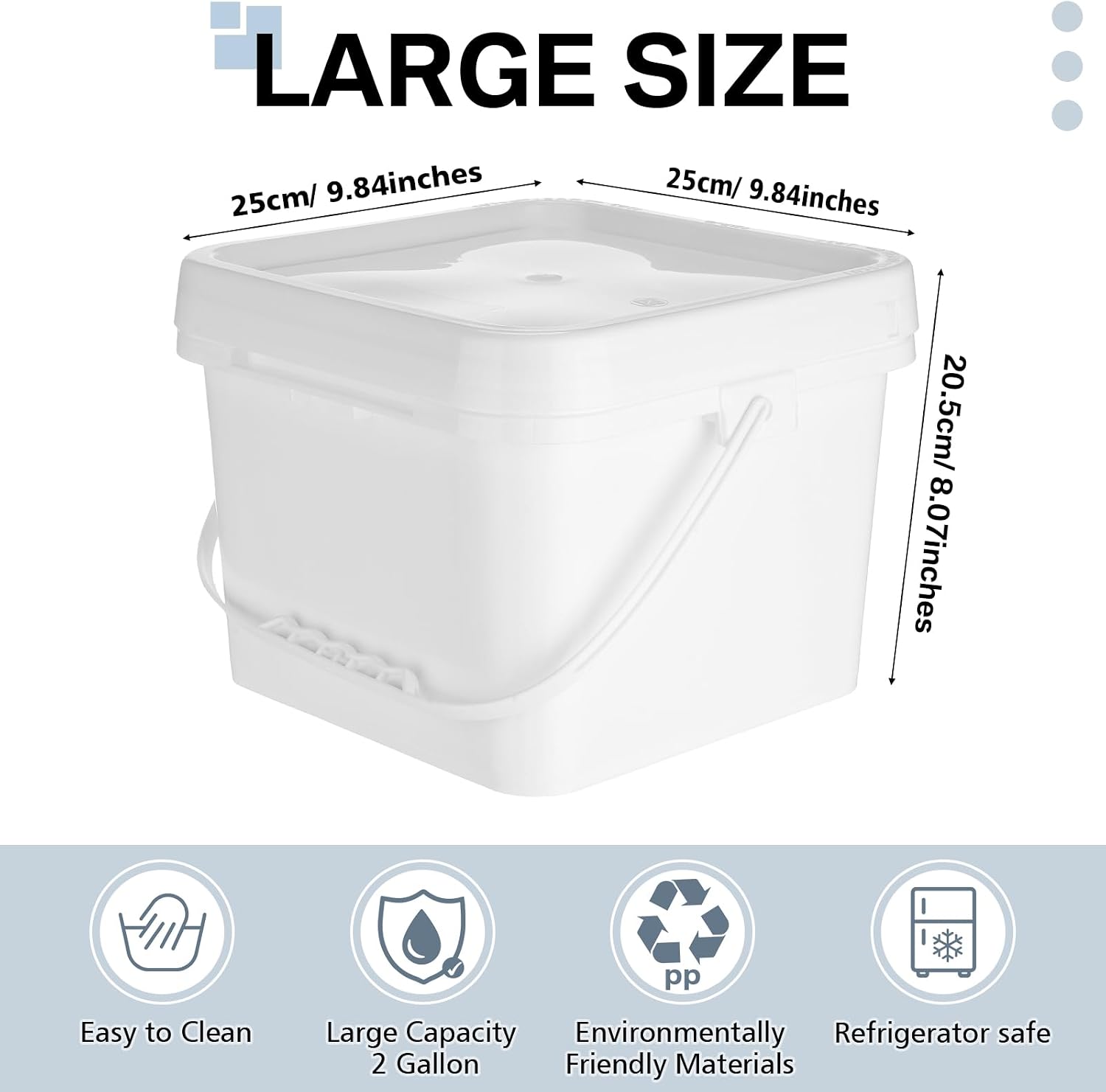 Hushee 10 Pcs 2 Gallon Bucket 68 Mil Square Plastic Buckets with Lid and Handles Snap Food Container Utility Industrial Pails for Paint Storage Home Kitchen(White)
