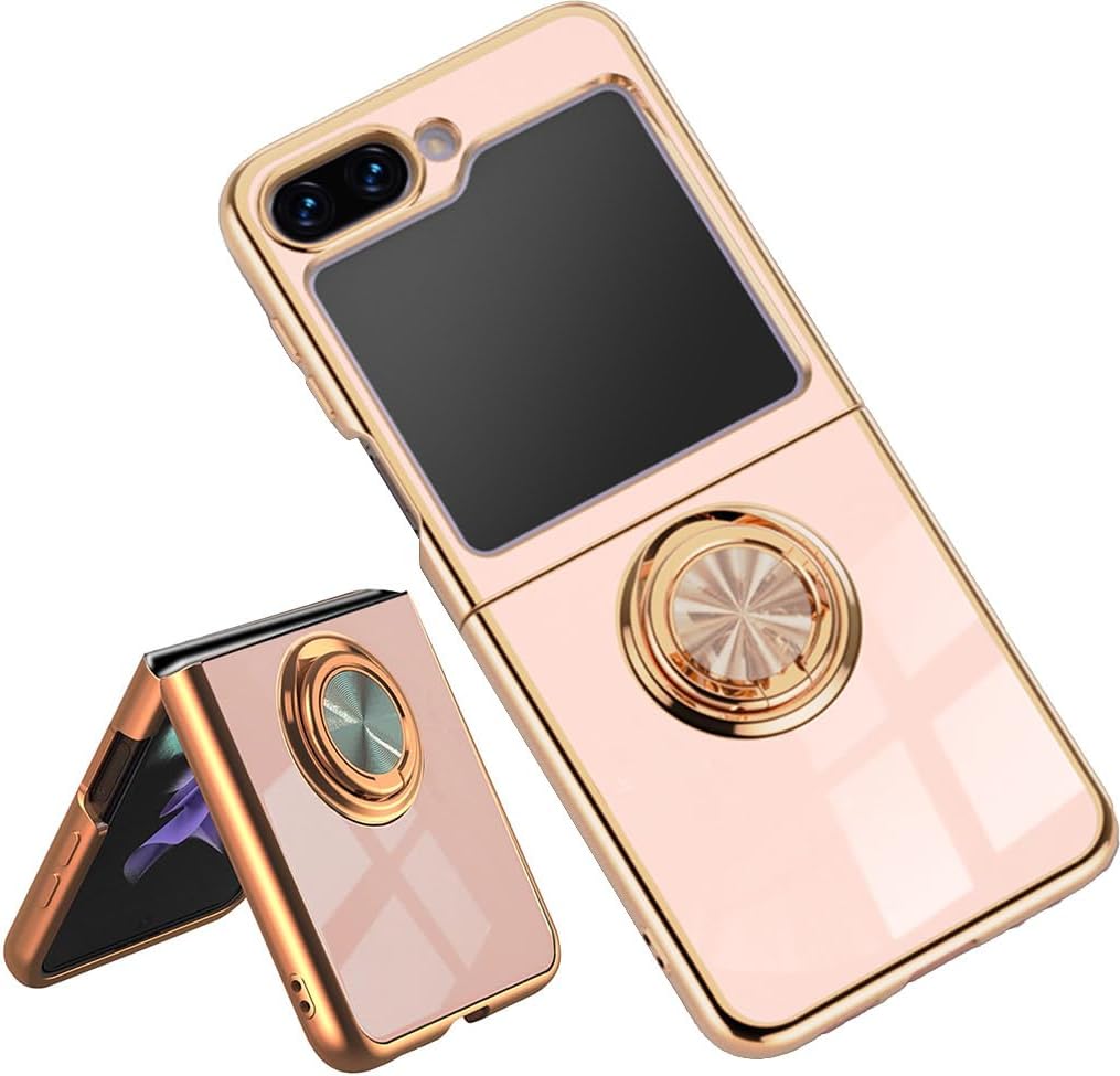 Coque galaxy z flip 6 – SEAHAI Coque pour Samsung Galaxy Z Flip 7 FE/Samsung Galaxy Z Flip 6, Ultra Mince Élégant Souple Silicone Galvanoplastie Design Brillant Antichoc TPU Gel Case avec Anneau de Rotation, Rose