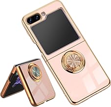 SEAHAI Case for Samsung Galaxy Z Flip 7 FE/Samsung Galaxy Z Flip 6, Ultra Thin TPU Bumper Shockproof Soft Cover Electroplating Phnom Penh Design Silicone Skin Slim Case with Ring Kickstand, Pink