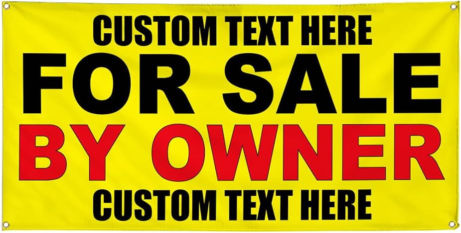 Vinyl Banner Multiple Sizes for Sale by Owner Yellow Background Black Red Business Outdoor Weatherproof Industrial Yard Signs 4 Grommets 16x40Inches