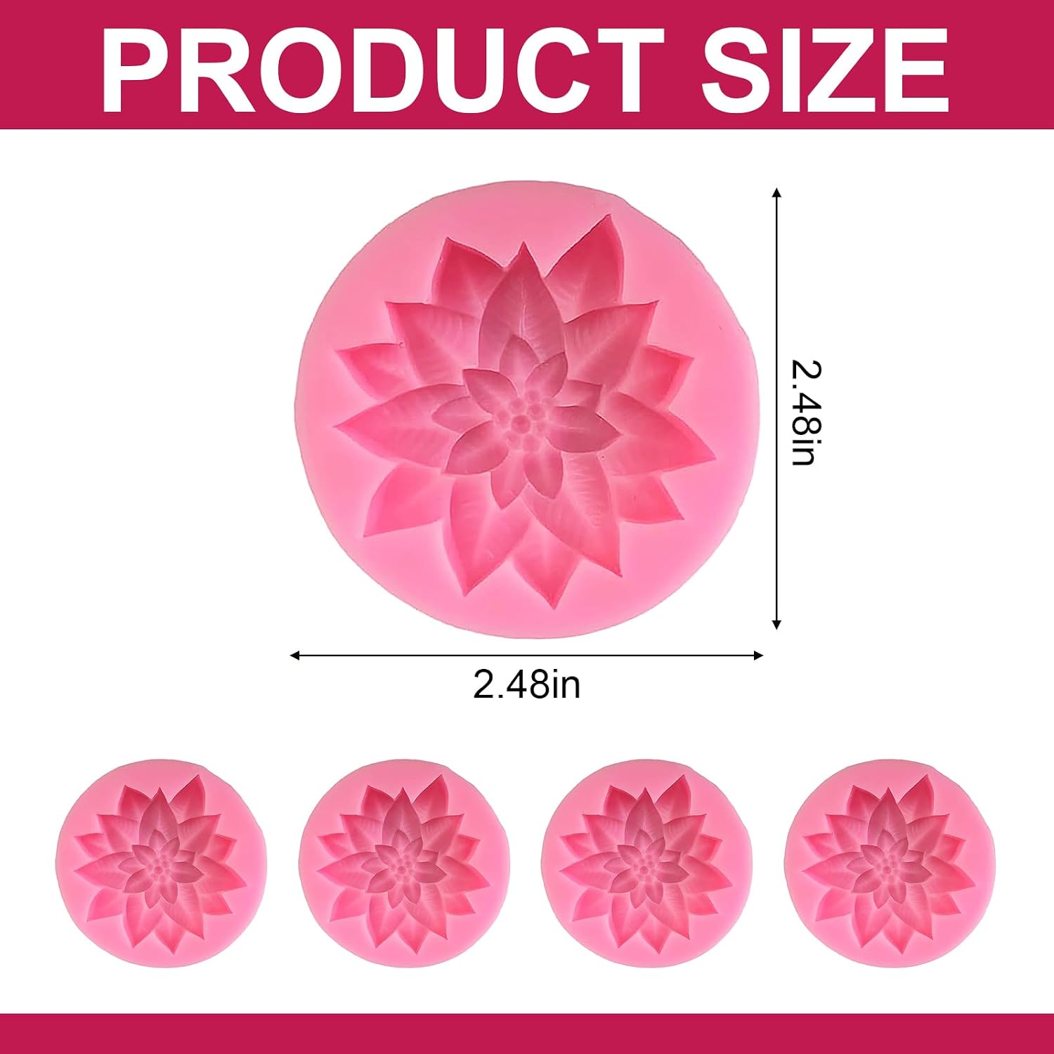 Christmas Holly Leaf Silicone Molds, 4Pcs Xmas Cake Decorating Molds for Holiday Baking, DIY Resin Candle Soap Fondant Chocolate Candy Craft Making